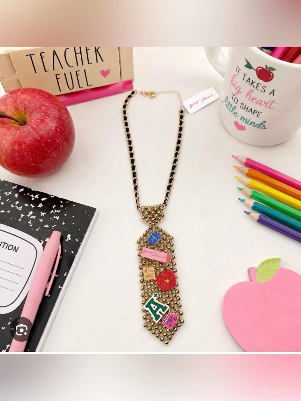 Née Betsey Johnson Best In Class School Charm Tie Long Pendant Necklace